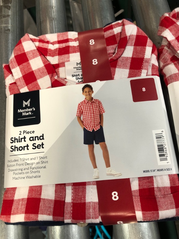 Photo 2 of Boy's 2 Piece Button Short Sleeve Shirt Drawstring Short Set - 2 PACK - SIZE 8