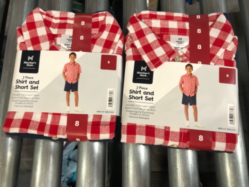 Photo 1 of Boy's 2 Piece Button Short Sleeve Shirt Drawstring Short Set - 2 PACK - SIZE 8