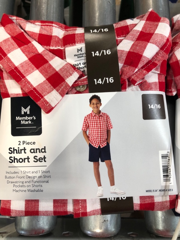 Photo 5 of Boy's 2 Piece Button Short Sleeve Shirt Drawstring Short Set - 2 PACK - 14/16