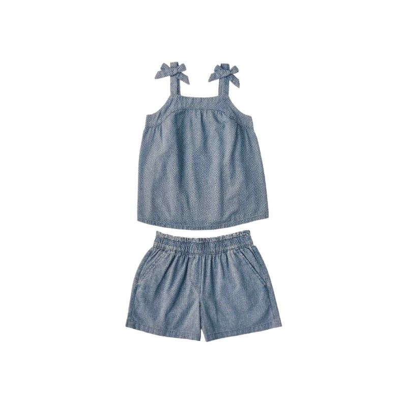 Photo 1 of Girl's 2 Piece Easy Pull On Tank and Short Set, Chambray // 2 SETS // SIZE: 10/12