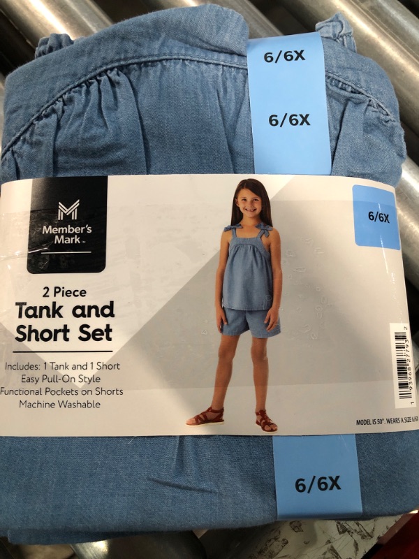 Photo 2 of Girl's 2 Piece Easy Pull On Tank and Short Set, Chambray // 2 SETS // SIZE: 6/6X