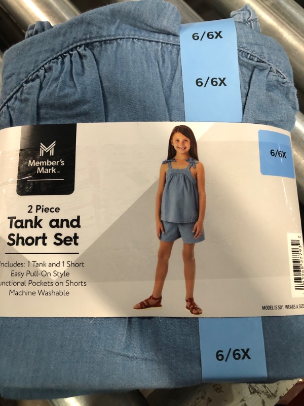 Photo 3 of Girl's 2 Piece Easy Pull On Tank and Short Set, Chambray // 2 SETS // SIZE: 6/6X