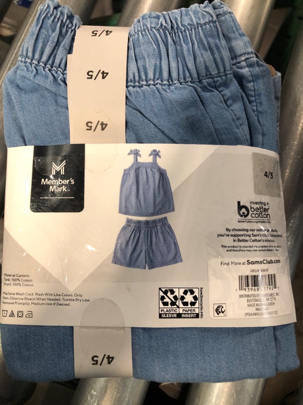 Photo 1 of Girl's 2 Piece Easy Pull On Tank and Short Set, Chambray // 2 SETS // SIZE: 4/5