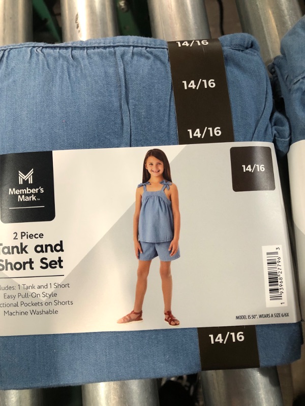 Photo 1 of Girl's 2 Piece Easy Pull On Tank and Short Set, Chambray // 2 SETS // SIZE: 14/16
