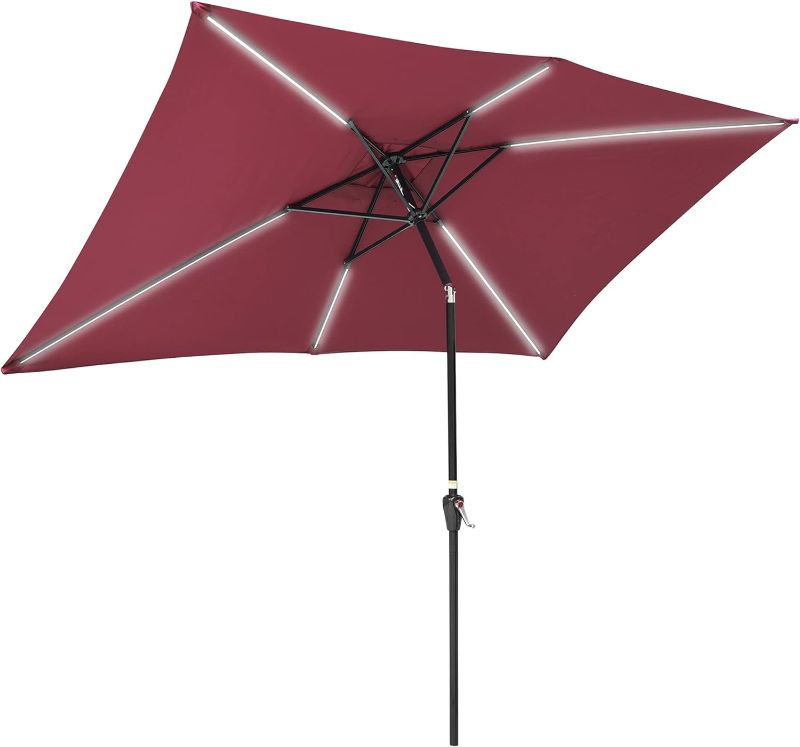 Photo 1 of ****MISSING POLES AND SOLAR PANEL** **SEE NOTES** 7-ft X 10.5 FT Red Solar Powered Market Patio Umbrella