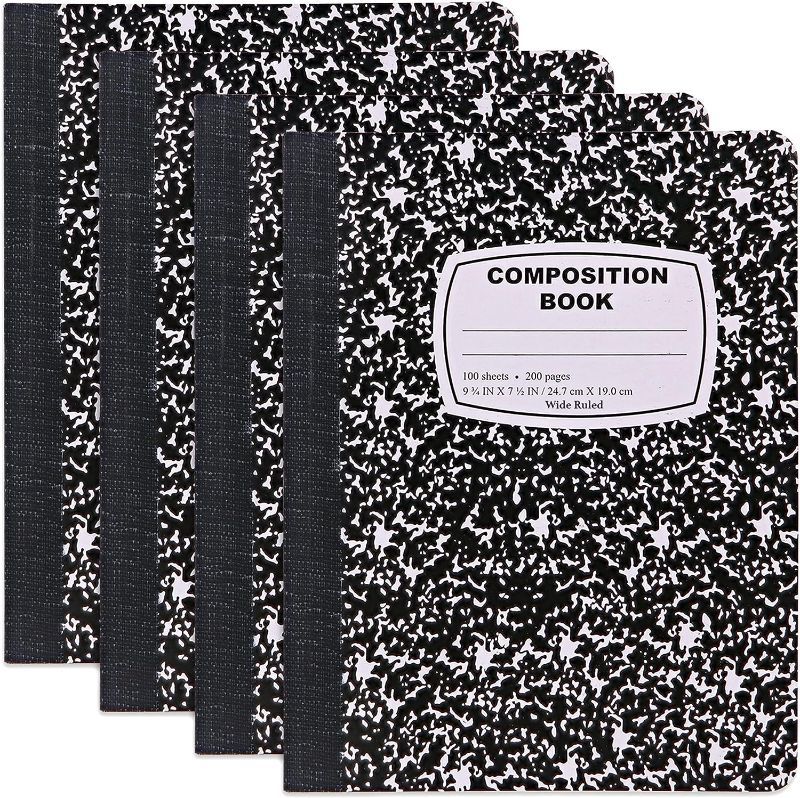 Photo 1 of Marble Composition Notebook Wide Ruled Black and White Composition Books 100 Sheets (4 Pack)