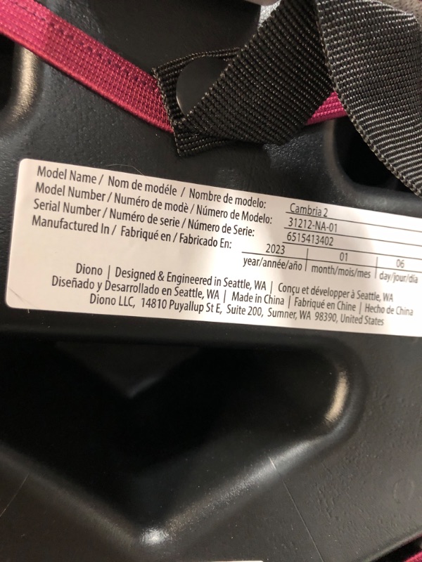 Photo 3 of Diono Cambria 2 XL, Dual Latch Connectors, 2-in-1 Belt Positioning Booster Seat, High-Back to Backless Booster with Space and Room to Grow, 8 Years 1 Booster Seat, Pink 2020 Pink