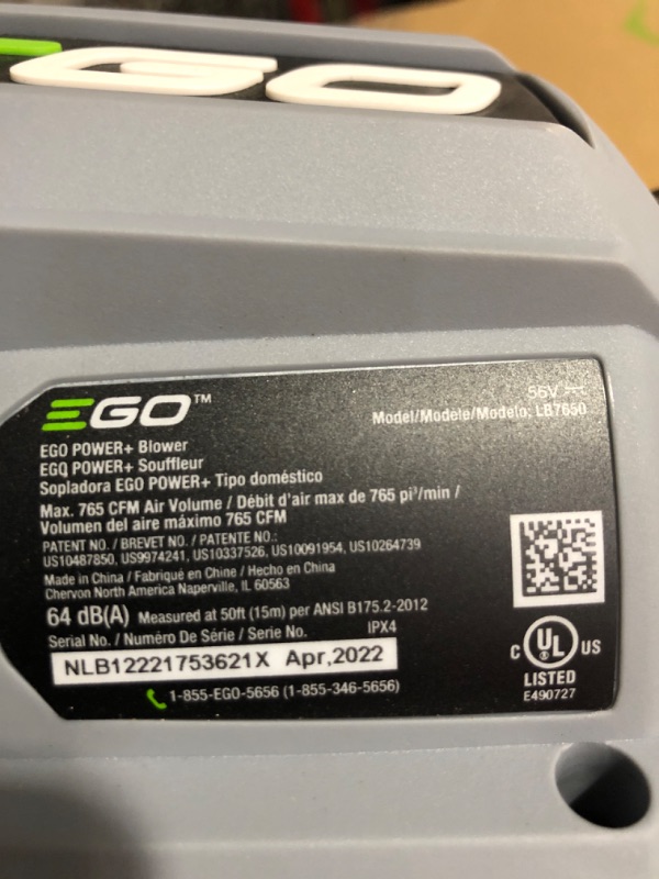 Photo 3 of * item not functional [FOR PARTS, READ NOTES]
EGO Power+ LB7654 765 CFM Variable-Speed 56-Volt Lithium-ion Cordless Leaf Blower 5.0Ah 