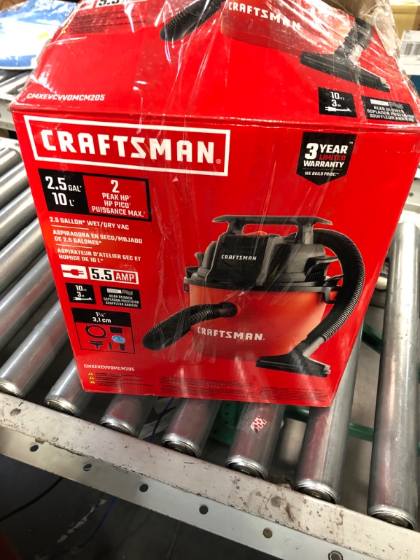 Photo 1 of ***NONFUNCTIONAL - SEE NOTES***
CRAFTSMAN 2.5-Gallons 2-HP Corded Wet/Dry Shop Vacuum