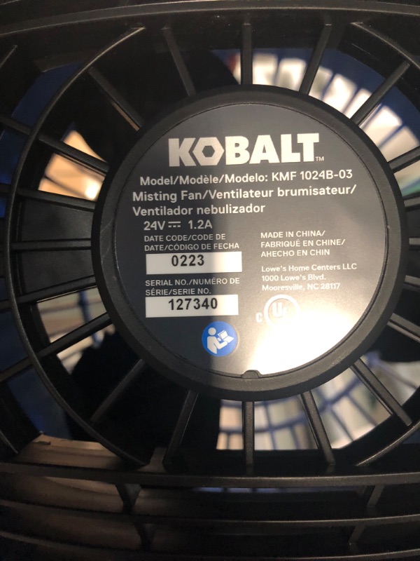 Photo 2 of **MISSING BATTERY AND CHARGER***Kobalt 7-in 3-Speed Indoor/Outdoor Misting Stand Fan