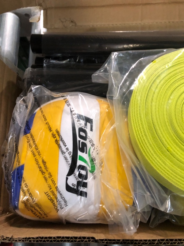 Photo 2 of (USED) Fostoy Volleyball Net Set, 32FT Outdoor Portable Professional Easy Setup with Anti-Sag System, Steady Metal Frame, PU Volleyball with Pump, Boundary Line, and Carrying Bag, for Backyard Lawn Beach Yellow