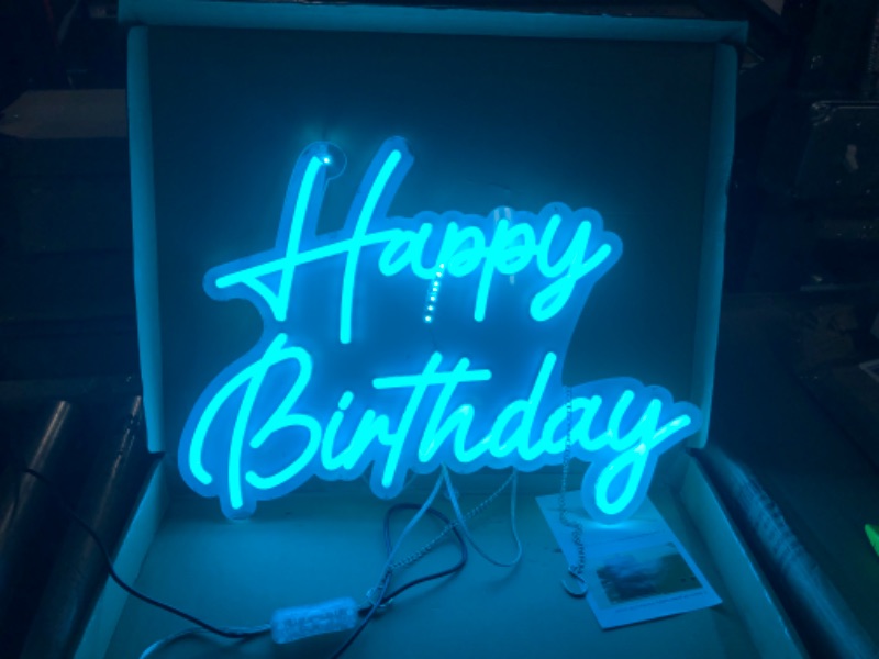 Photo 4 of **damaged, see photos and notes**DUOTTS Happy Birthday Sign 12v Ultra Bright for Wall Decor with Transparent Switch, Neon Light Up Your Party?17.3x11.8 Inch?