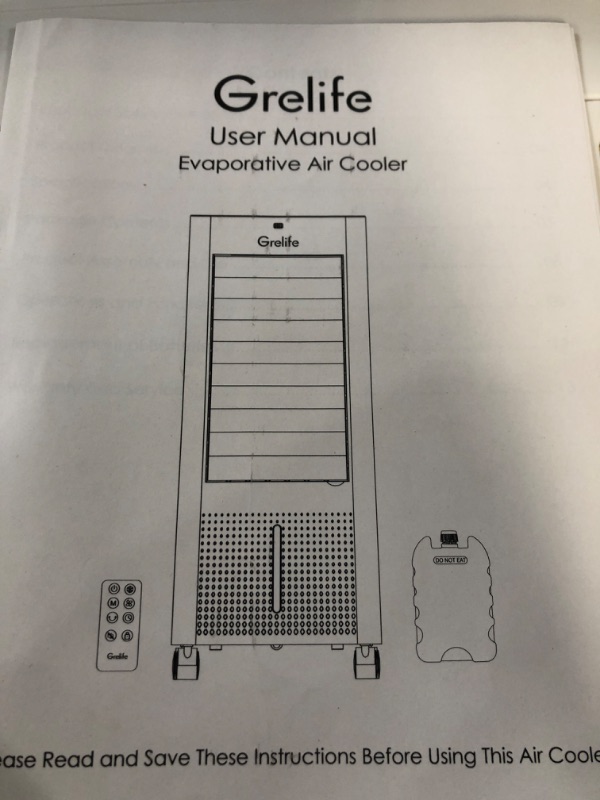 Photo 4 of ***ONLY 3 ICEPACKS - REMOTE MISSING***
Grelife Portable Evaporative Air Cooler, 3-IN-1 Oscillation, 1.58 Gallon Tank