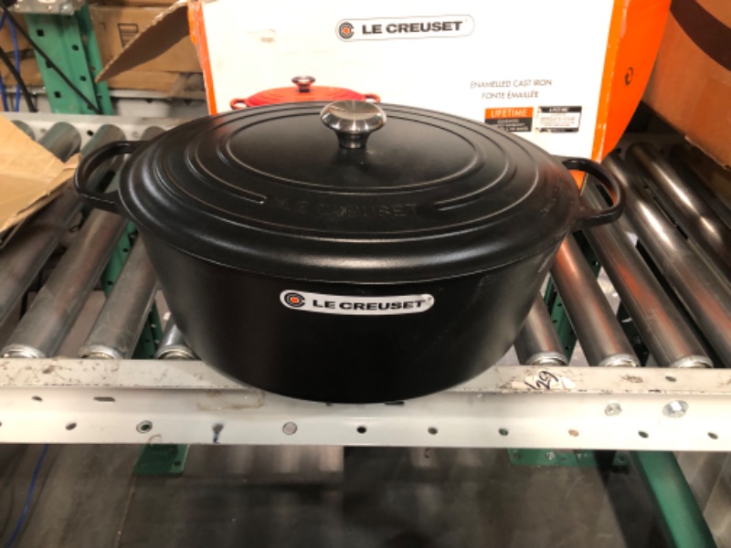 Photo 3 of **DAMAGE AND USE** Le Creuset Cast Iron Signature Oval Casserole, 40cm Matte Black