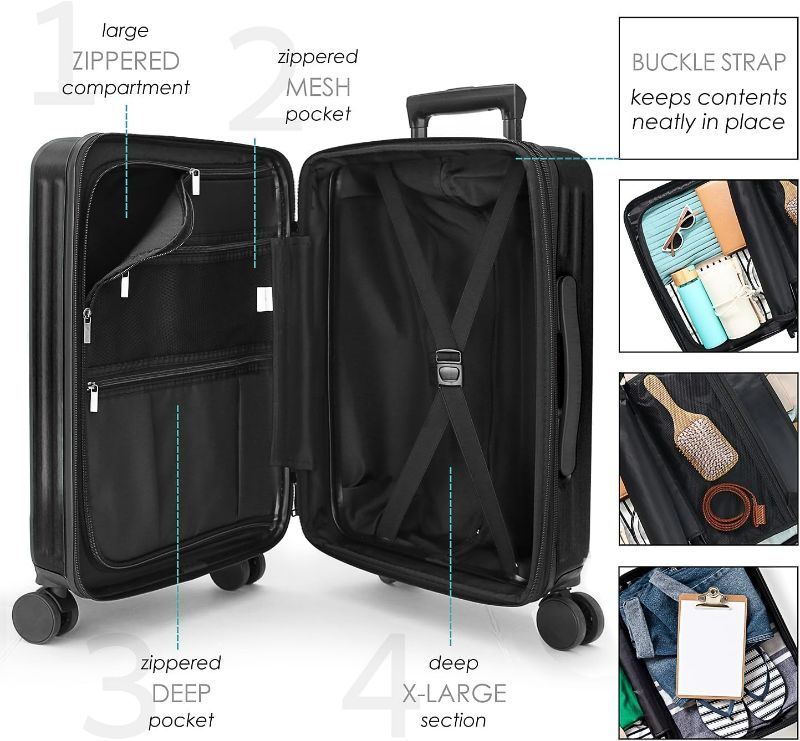 Photo 1 of **corner damaged***TRAVELARIM Carry On Luggage 22x14x9 Airline Approved, Navy Durable Hard Shell Carry-on Luggage 