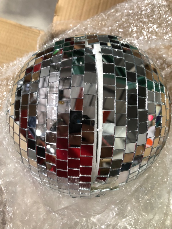 Photo 5 of **MAJOR DAMAGE TO ONE AND MINOR DAMAGE TO ANOTHER GLOBE** 4 Pack Large Disco Ball Silver Hanging Disco Balls Reflective Mirror Ball Ornament for Party Holiday Wedding Dance and Music Festivals Decor Club Stage Props DJ Decoration (8 Inch)