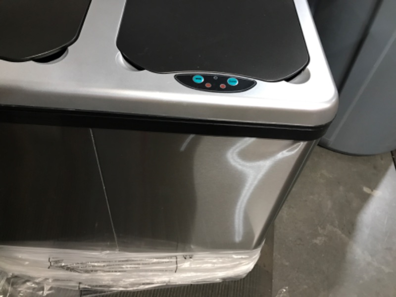 Photo 6 of ***ONE LID NON-FUNCTIONAL*** iTouchless Stainless Steel Trash Can / Recycler, Automatic Sensor Touchless Lid, Dual-Compartment (8 Gal Each) 16 Gal / 61 L