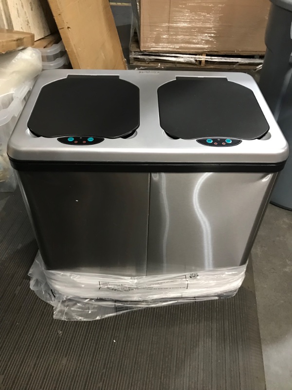 Photo 4 of ***ONE LID NON-FUNCTIONAL*** iTouchless Stainless Steel Trash Can / Recycler, Automatic Sensor Touchless Lid, Dual-Compartment (8 Gal Each) 16 Gal / 61 L