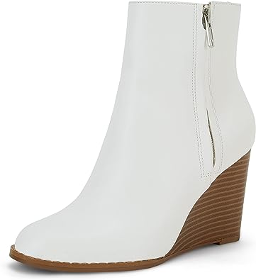 Photo 1 of Coutgo Women's Wedge Ankle Boots Chunky Stacked Heels Pointed Toe Side Zipper 8.5