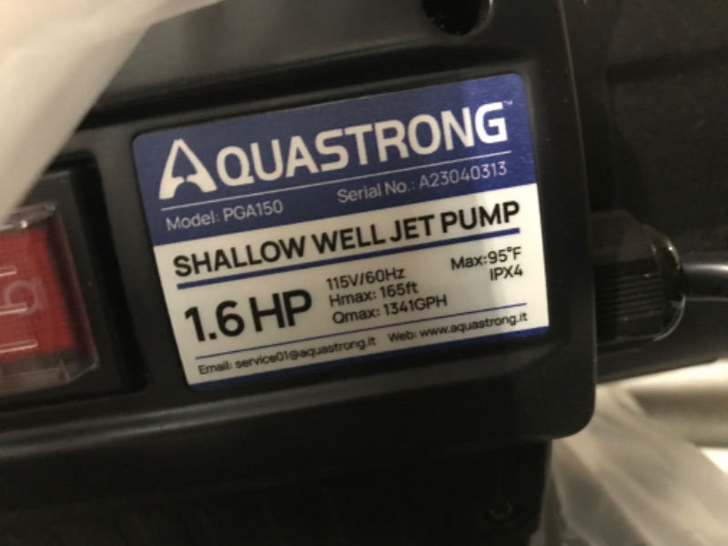 Photo 7 of Aquastrong 1.6HP Portable Shallow Well Pump Garden Pump, 1320GPH, 115V, Stainless Steel,