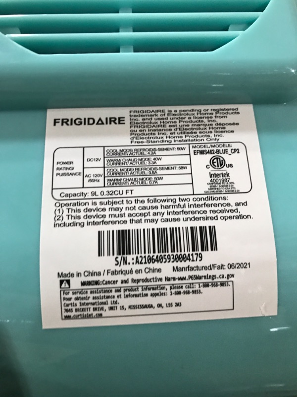 Photo 6 of ***item does not work**sold for parts***
Frigidaire Retro Mini Fridge, 12/ 9 liters Cans Beverage Cooler,  Blue Cooler