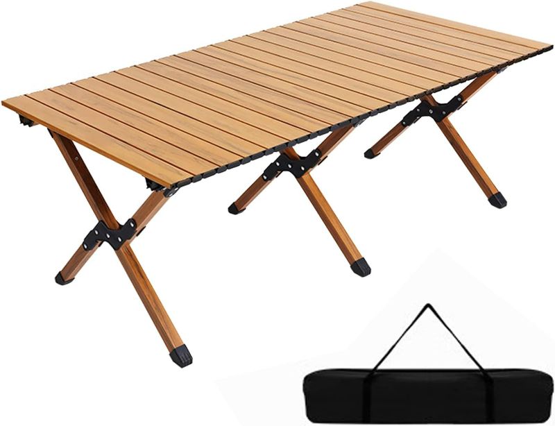 Photo 1 of **STOCK IMAGE FOR SAMPLE**
iHomey 4ft Low Height Portable Folding Wooden Travel Camping Table for Outdoor/Indoor Picnic, BBQ and Hiking with Carry Bag, Multi-Purpose for Patio, Garden, Backyard, Beach(Large, Wood)