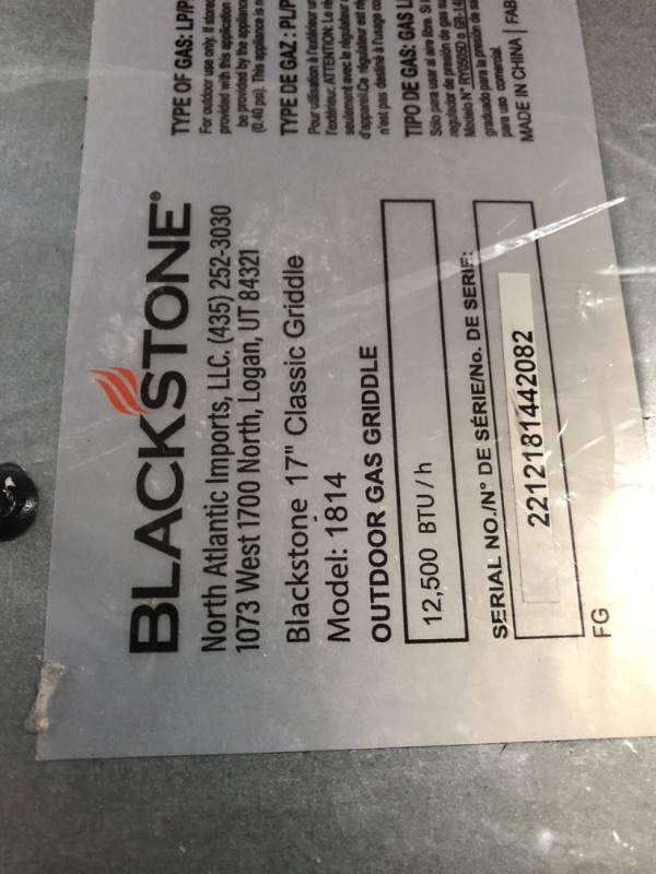 Photo 5 of **FOR PARTS OR REPAIR**
Blackstone 1814 Stainless Steel Propane Gas Portable,  Flat Top Griddle Frill Station for Kitchen, Camping, Outdoor, Tailgating, Tabletop, Countertop – Heavy Duty & 12, 000 BTUs, 17 Inch, Black 17 Inch Griddle 17" with Hood (Rear G