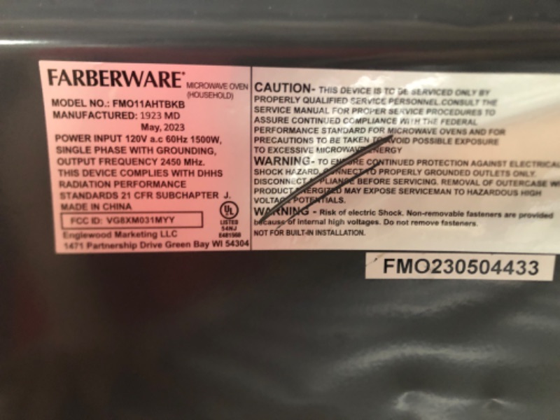 Photo 5 of **PARTS ONLY**
Farberware Countertop Microwave 