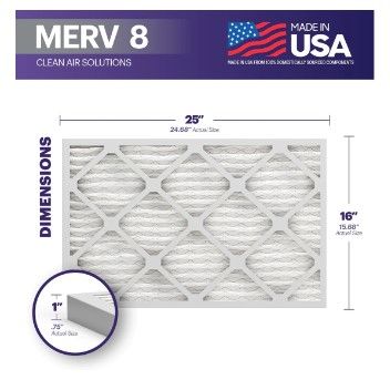 Photo 1 of (3x) BNX 16x25x1 MERV 8 Pleated Air Filter – Made in USA