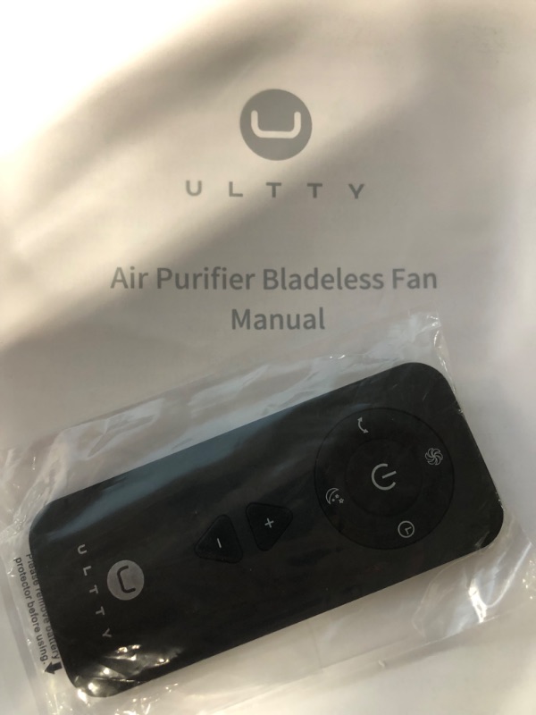 Photo 2 of **MISSING POWER CABLE** ULTTY Bladeless Tower Fan and Air Purifier in one, True HEPA Filter 99.97% Smoke Dust Pollen Dander, Oscillating Tower Fan with Remote Control R022, Black Black Large