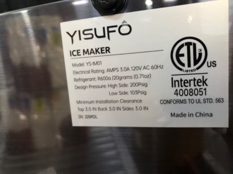 Photo 2 of **USED BUT APPEARS NEW** Nugget Ice Maker, YISUFO Ice Maker Countertop Pebble Ice Maker, 30lbs/Day, Self-Cleaning, 2 Ways Water Refill, Stainless Sonic Ice Maker Machine with 3Qt Water Reservoir, for Home Office Party Bar Nugget Ice Dark Grey 1