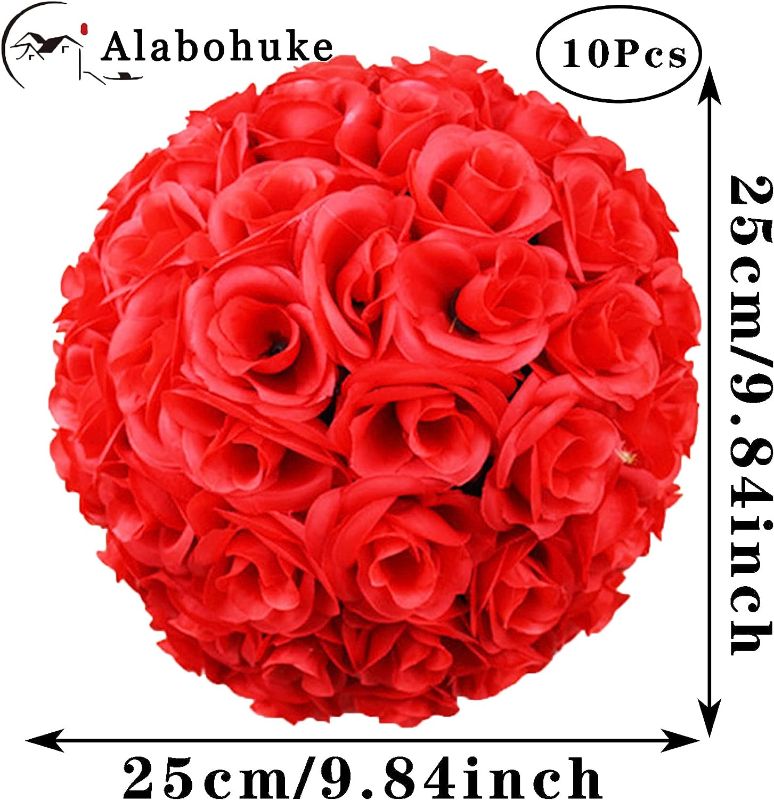 Photo 1 of (2x) Alabohuke Artificial Flower Ball, 9 Inch Kissing Balls Bouquet Decoration - Red