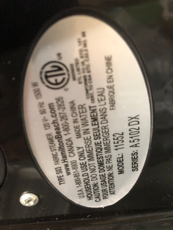 Photo 2 of **SEE NOTES** Hamilton Beach Full-Size Garment and Fabric Steamer for Clothes, Large 2.5L Tank for 90 Min. of Continuous Steaming, White (11552)
