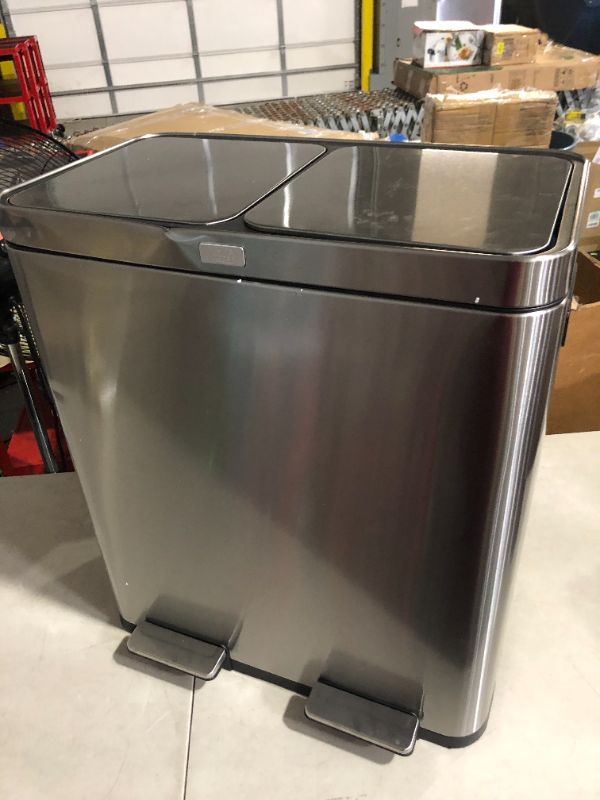 Photo 5 of *Dented* Home Zone Living 16 Gallon Dual Trash Can for Recycling and Trash with CleanAura Odor Control, 60 Liter Total Capacity, Silver