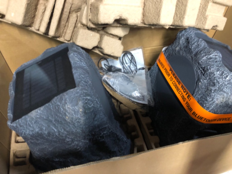 Photo 1 of Innovative Technology Outdoor Rock Speaker Pair - Wireless Bluetooth Speakers for Garden, Patio, Waterproof, Built for all Seasons & Solar Powered with Rechargeable Battery, Music Streaming - Charcoal