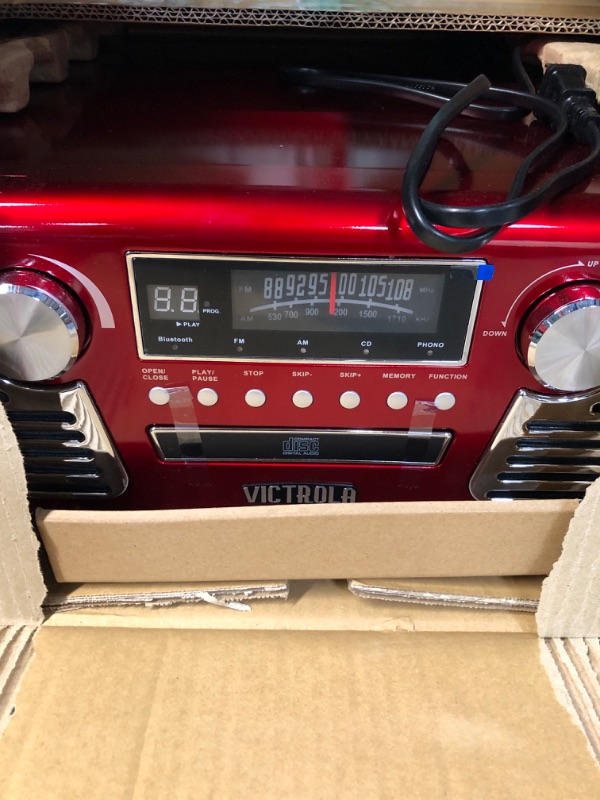 Photo 2 of Victrola 50's Retro Bluetooth Record Player & Multimedia Center with Built-in Speakers - 3-Speed Turntable, CD Player, AM/FM Radio | Vinyl to MP3 Recording | Wireless Music Streaming | Red Red Record Player