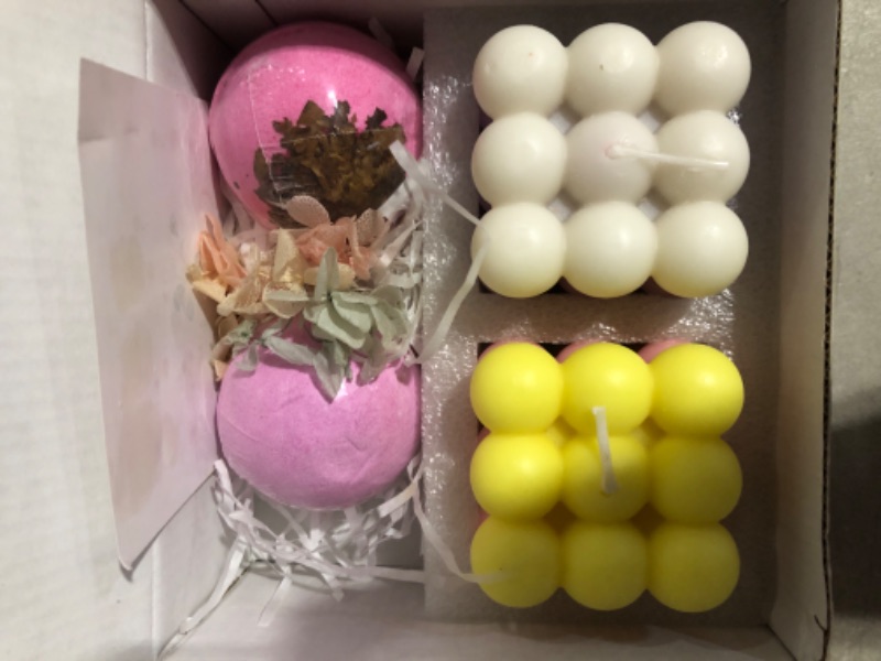 Photo 2 of (SEE NOTES) Bubble Candle with Bath Bombs Set - 2 Bubble Candles with 2 Bath Bombs for Women - 2 Pink & Purple