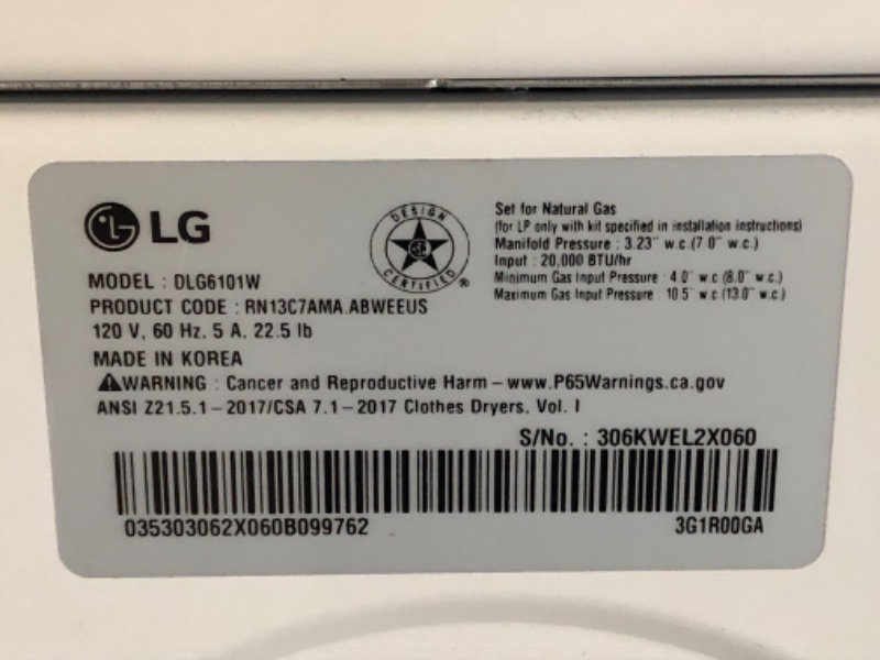 Photo 8 of LG 7.3-cu ft Electric Dryer (White) ENERGY STAR