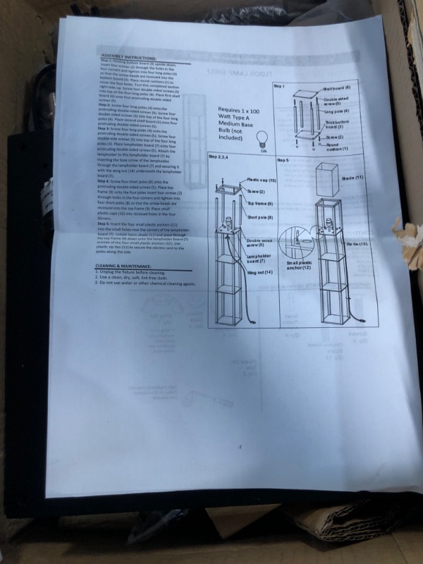 Photo 4 of **PARTS ONLY, one leg and some hardware missing** - Simple Designs Home LF1014-BLK Etagere Organizer Storage Shelf Linen Shade Floor Lamp