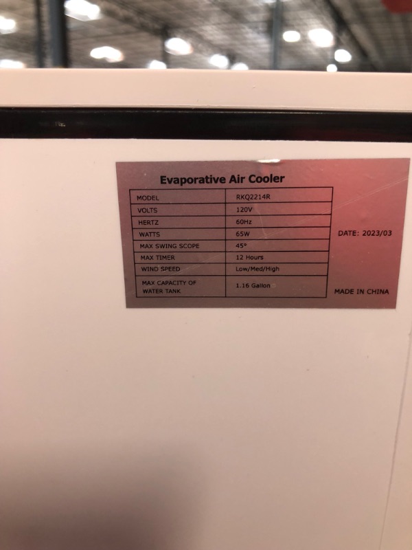 Photo 5 of *MISSING PIECES-MINOR DAMAGE SEE NOTES*
Portable Air Conditioner, 3-IN-1 Evaporative Air Cooler  White
