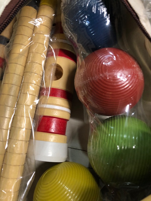 Photo 4 of *STOCK PHOTO FOR REFERENCE-MINOR STAINS SEE NOTES*
Six Player Croquet Set with Premiun Rubber Wooden Mallets 28In,