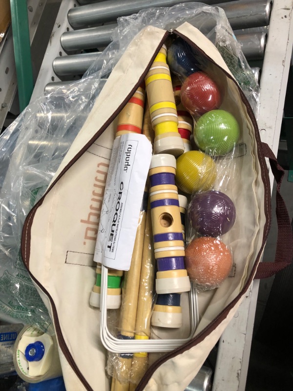 Photo 2 of *STOCK PHOTO FOR REFERENCE-MINOR STAINS SEE NOTES*
Six Player Croquet Set with Premiun Rubber Wooden Mallets 28In,