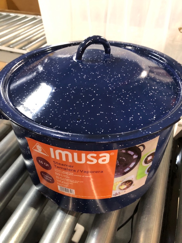 Photo 3 of *MINOR DAMAGE SEE NOTES*IMUSA USA Enamel Steamer Pot, 16-Quart, Blue