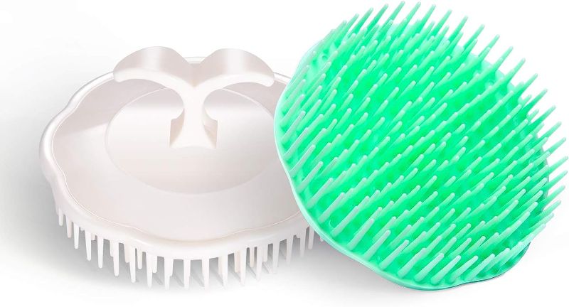 Photo 1 of *USED* Hair Scalp Brush Dandruff Cleaning Brush Shower Scalp Shampoo Brush Scalp Massager Pack of 2 (White and Green)