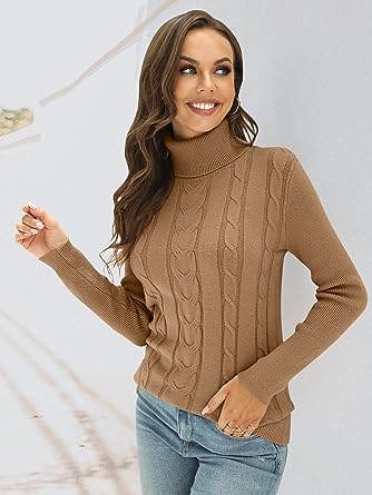 Photo 1 of GeGekoko Women's Long Sleeve Turtleneck Chunky Knitted Pullover Soft Jumper Sweater Tops
