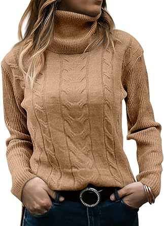 Photo 1 of GeGekoko Women's Long Sleeve Turtleneck Chunky Knitted Pullover Soft Jumper Sweater Tops