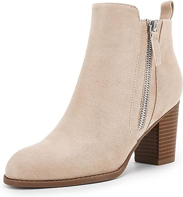 Photo 1 of Ankle Boots for Women Chunky Block Heel Side Zipper Pointd Toe Suede Fall Winter Bootie Shoes
