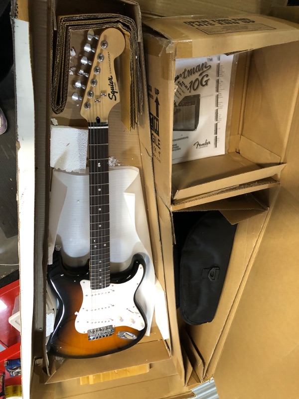 Photo 2 of [Notes]Squier by Fender Stratocaster Beginner Guitar Pack, Laurel Fingerboard, Brown Sunburst, 