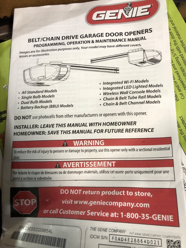 Photo 4 of **PARTS ONLY, MISSING SOME PARTS** Genie StealthDrive Connect Model 7155-TKV Smartphone-Controlled Ultra-Quiet Strong Belt Drive Garage Door Opener