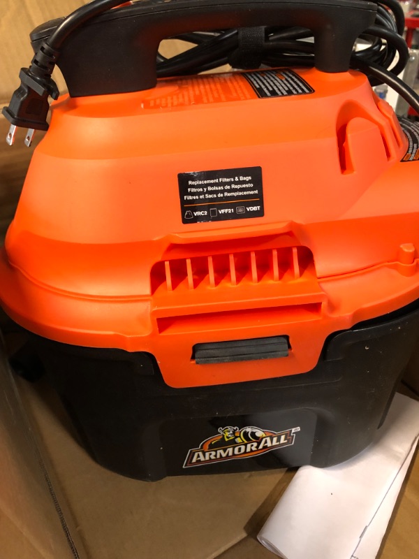 Photo 4 of **HAS BEEN USED/ UNBALE TO TEST***
Armor All, 2.5 Gallon 2 Peak HP Wet/Dry Utility Shop Vacuum , Orange